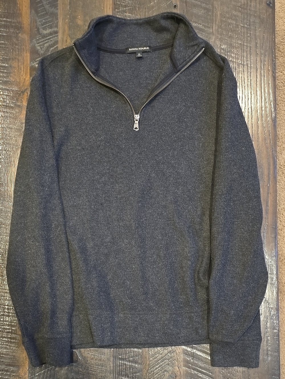 Banana Republic Men's Dark Charcoal Zip-Neck Sweater